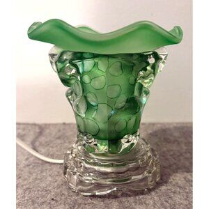 Green glass Art Deco Wax or Oil Warmer  5 x 4.5"  # 2967